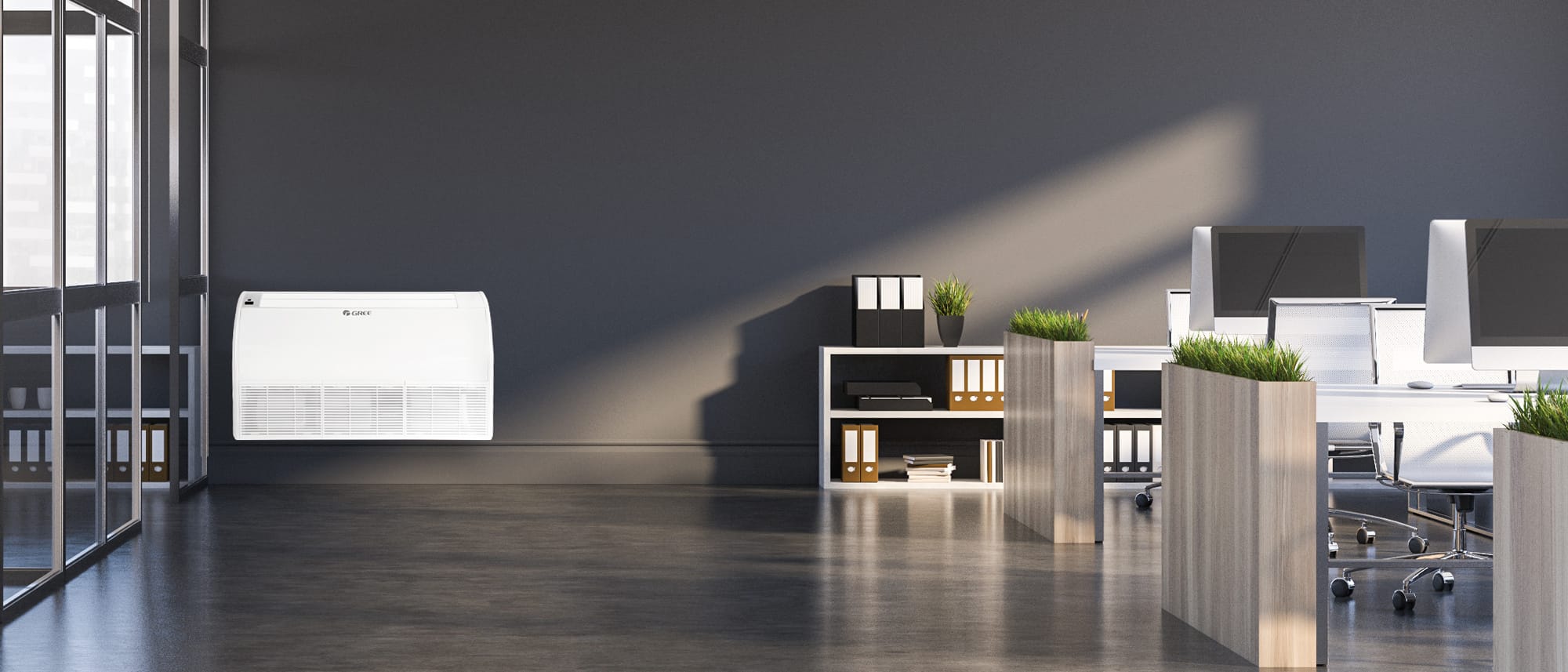 GREE U-Match lubinis-grindinis kondicionierius GUD50ZD1/A-S + GUD50W1/NhA-S šviesiame biure