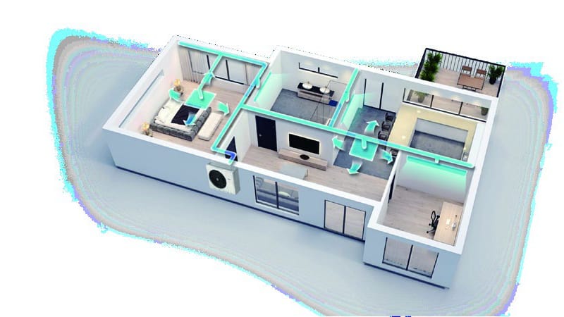 Midea multi-split sistema bute: skirtingi vidiniai blokai keliuose kambariuose ir lauko blokas M5OE-42HFN8-Q