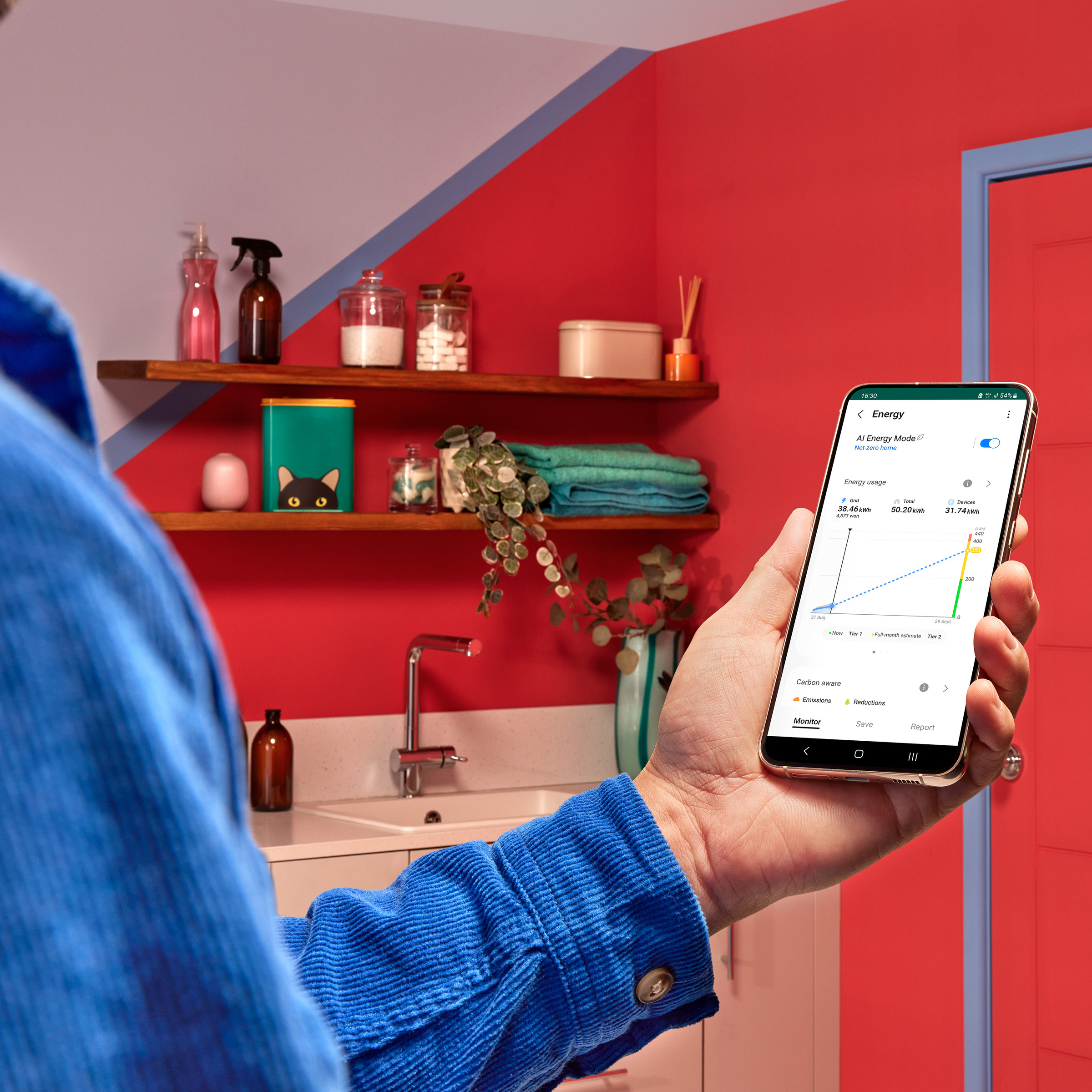 Samsung WindFree Comfort S2 AR60F24C1AWNEU valdymas programėle SmartThings – elektros sąnaudų grafikas telefone