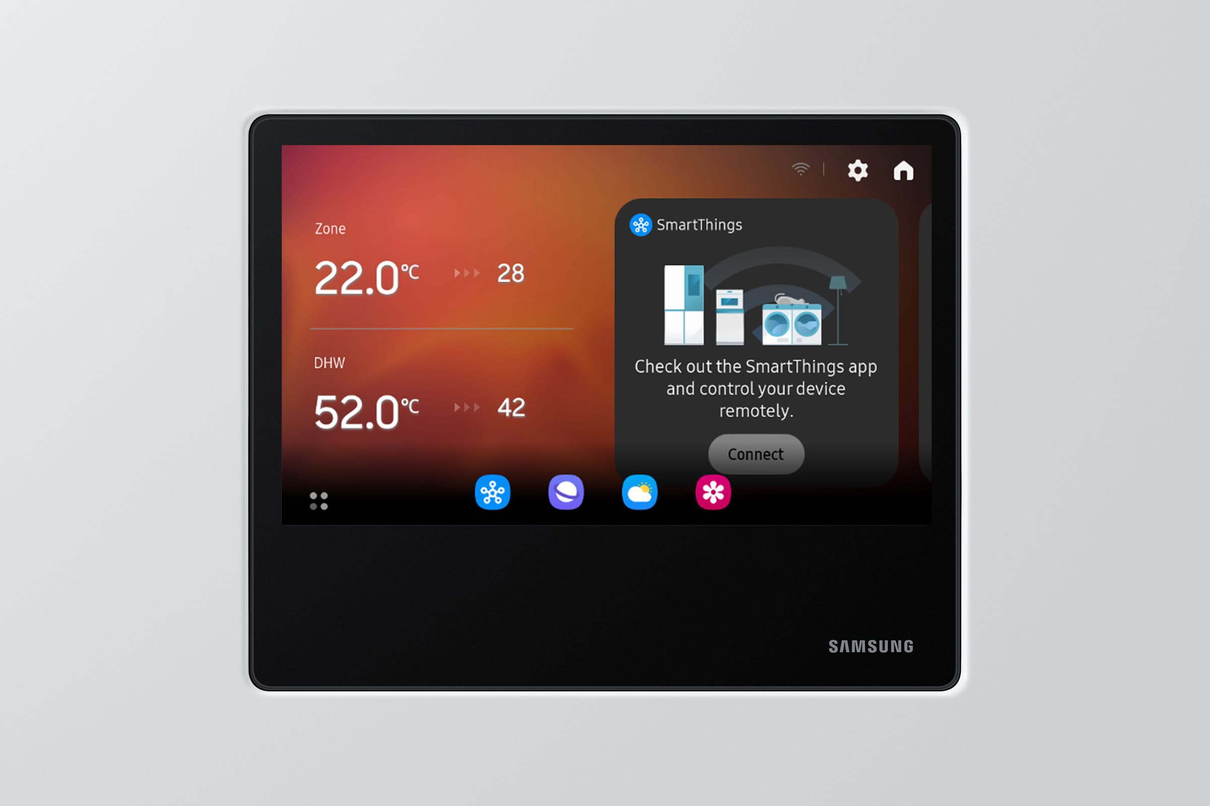 Samsung EHS Split su ClimateHub S2 AE200DNWSPG/EU – AI Home 7 colių jutiklinis valdymo ekranas