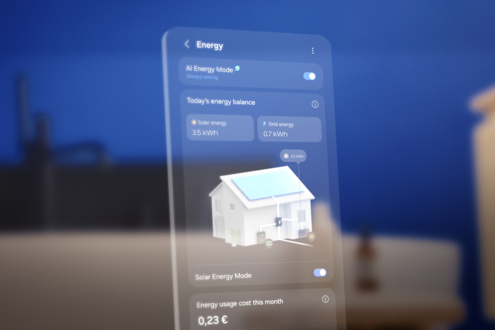 Samsung Nordic Airise Premium S2 AR50H12C1BHNEE režimas AI Energy ir elektros sąnaudos programėlėje SmartThings