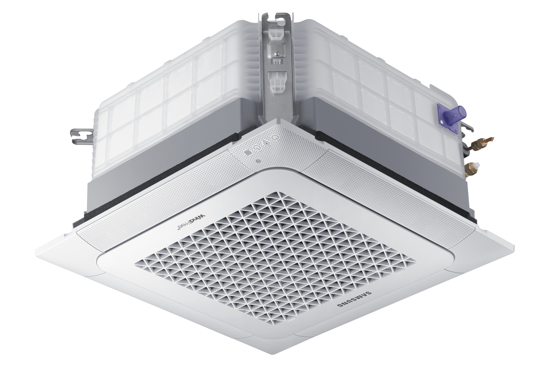 Samsung WindFree 4-Way Cassette (600×600) AC071RNNDKG/EU vidinis blokas su panele PC4SUFMAN – kompaktiškas korpusas 600×600 lubų moduliui