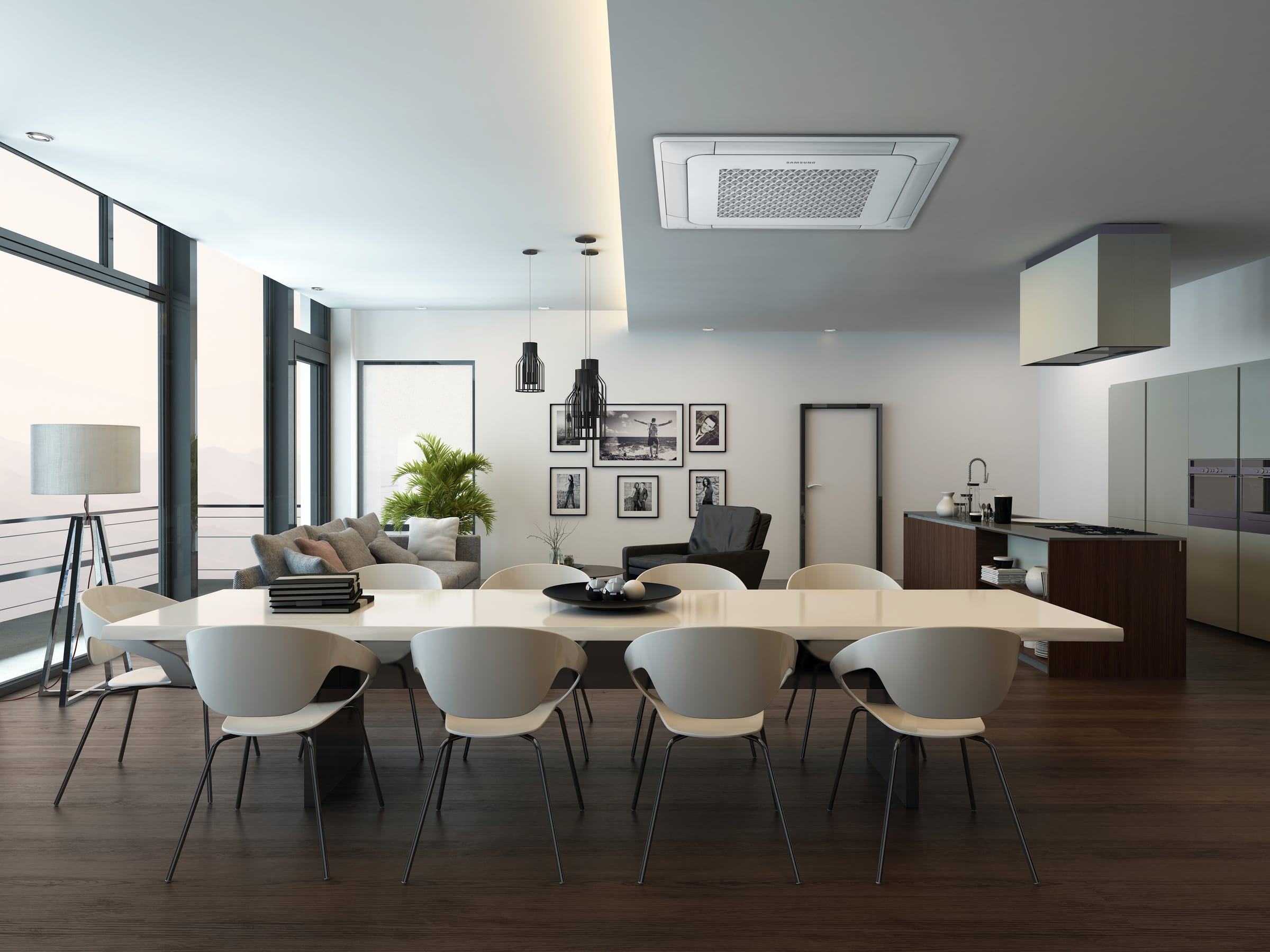 Samsung WindFree 4-Way Cassette AC071RNNDKG/EU valgomojo erdvėje su uždarytomis mentelėmis – WindFree vėsinimas
