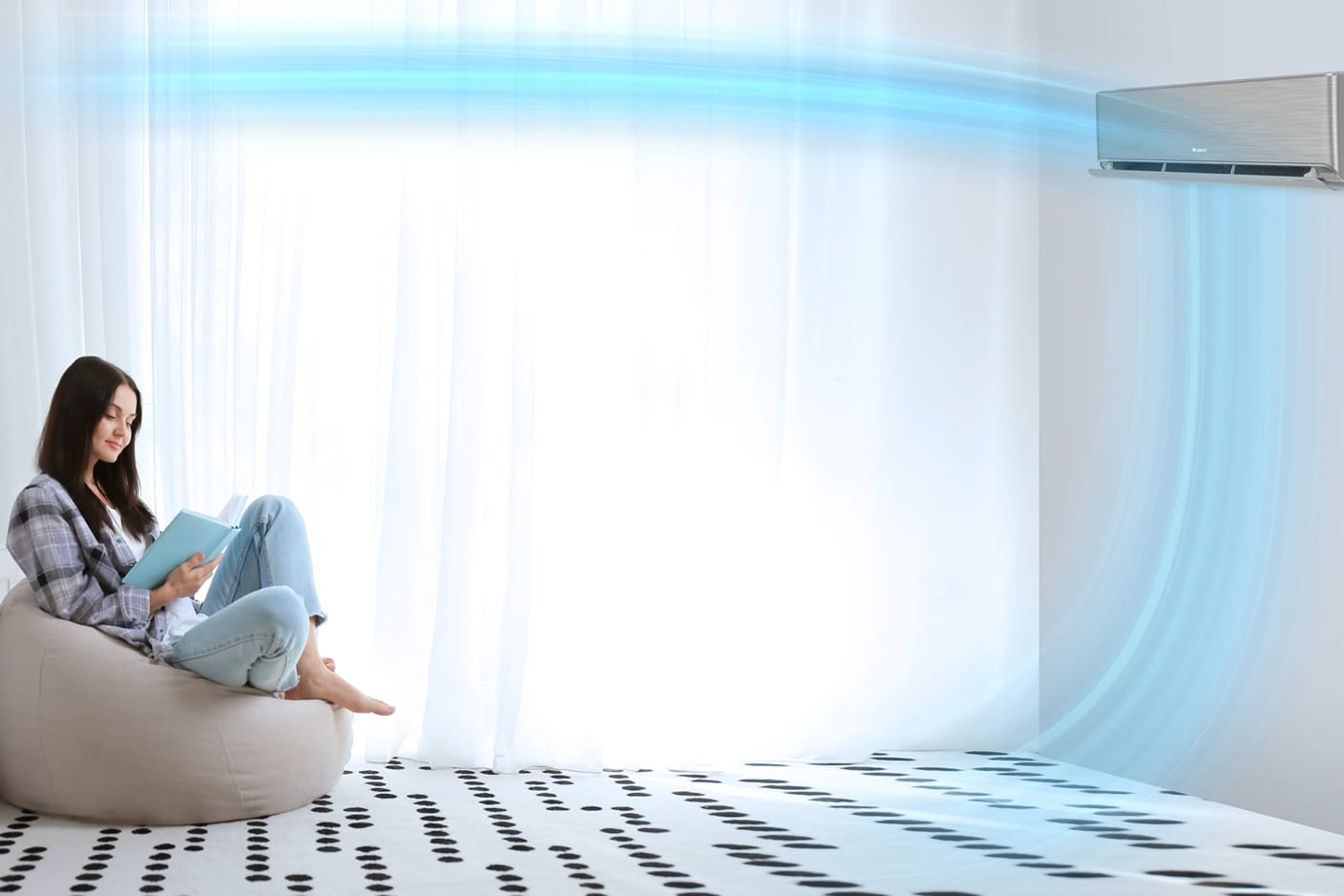 GREE Airy GWH24AVEXF dvikryptis oro srautas – oras nepučia tiesiai į žmones