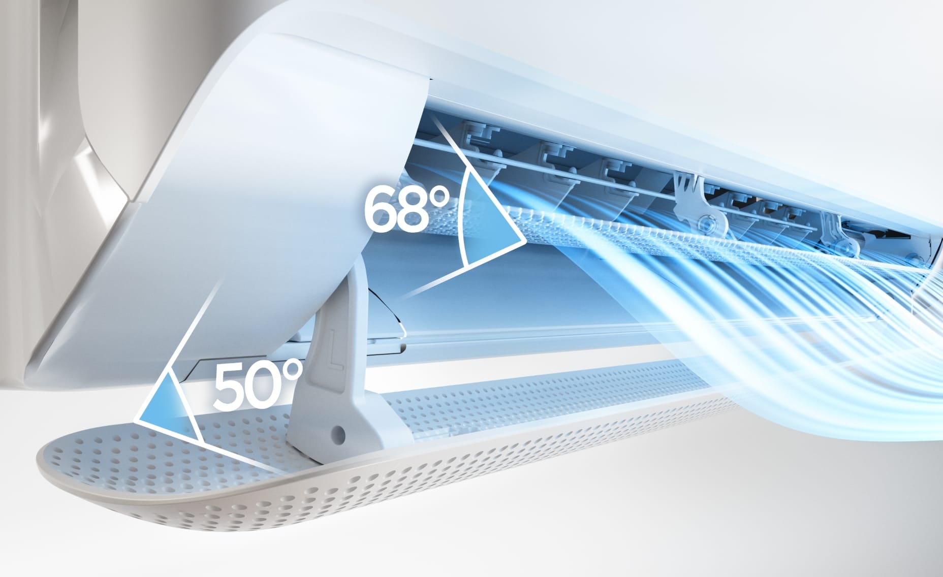 Midea Breezeless E CB1-24HRFN8-I režimas Breeze Away – Twinflap mentelės nukreipia vėsų srautą aukštyn