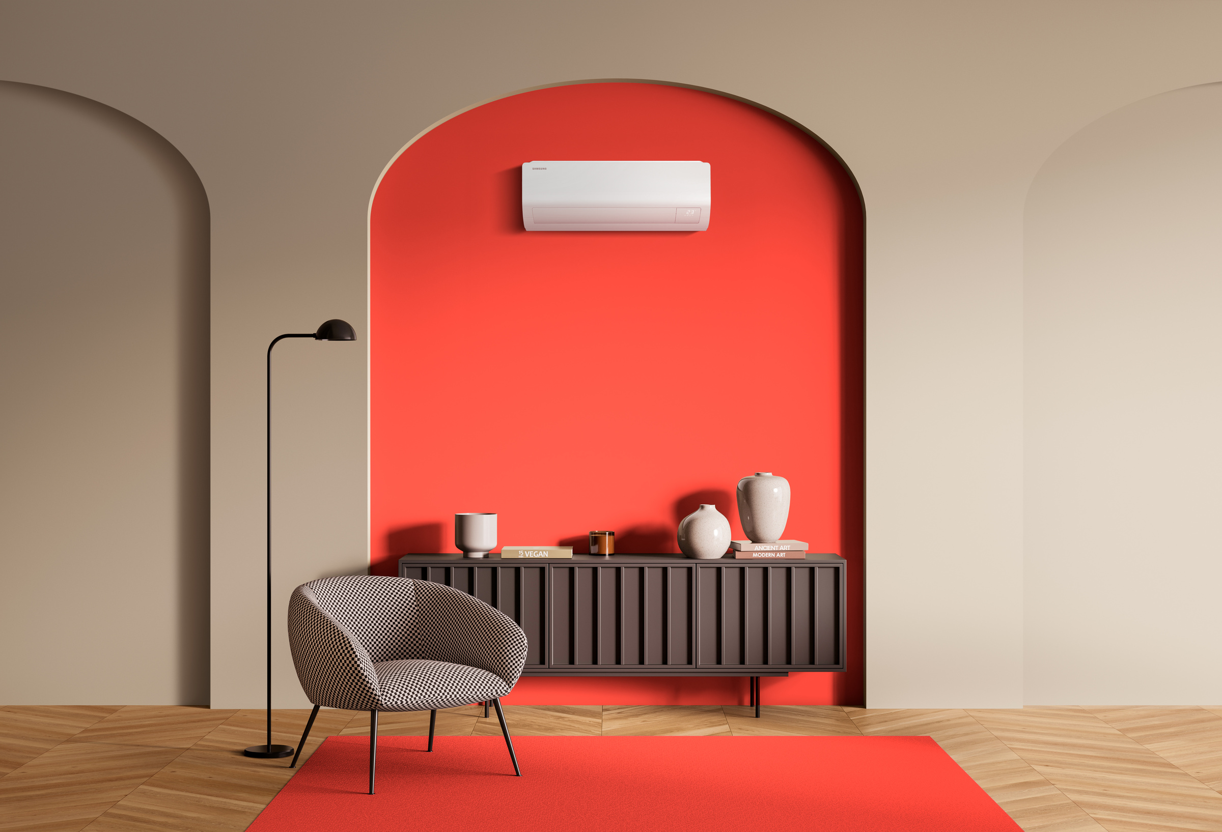 Samsung Cebu S2 AR50F12C1AHNEU-AR50F12C1AHXEU sieninis oro kondicionierius svetainės interjere