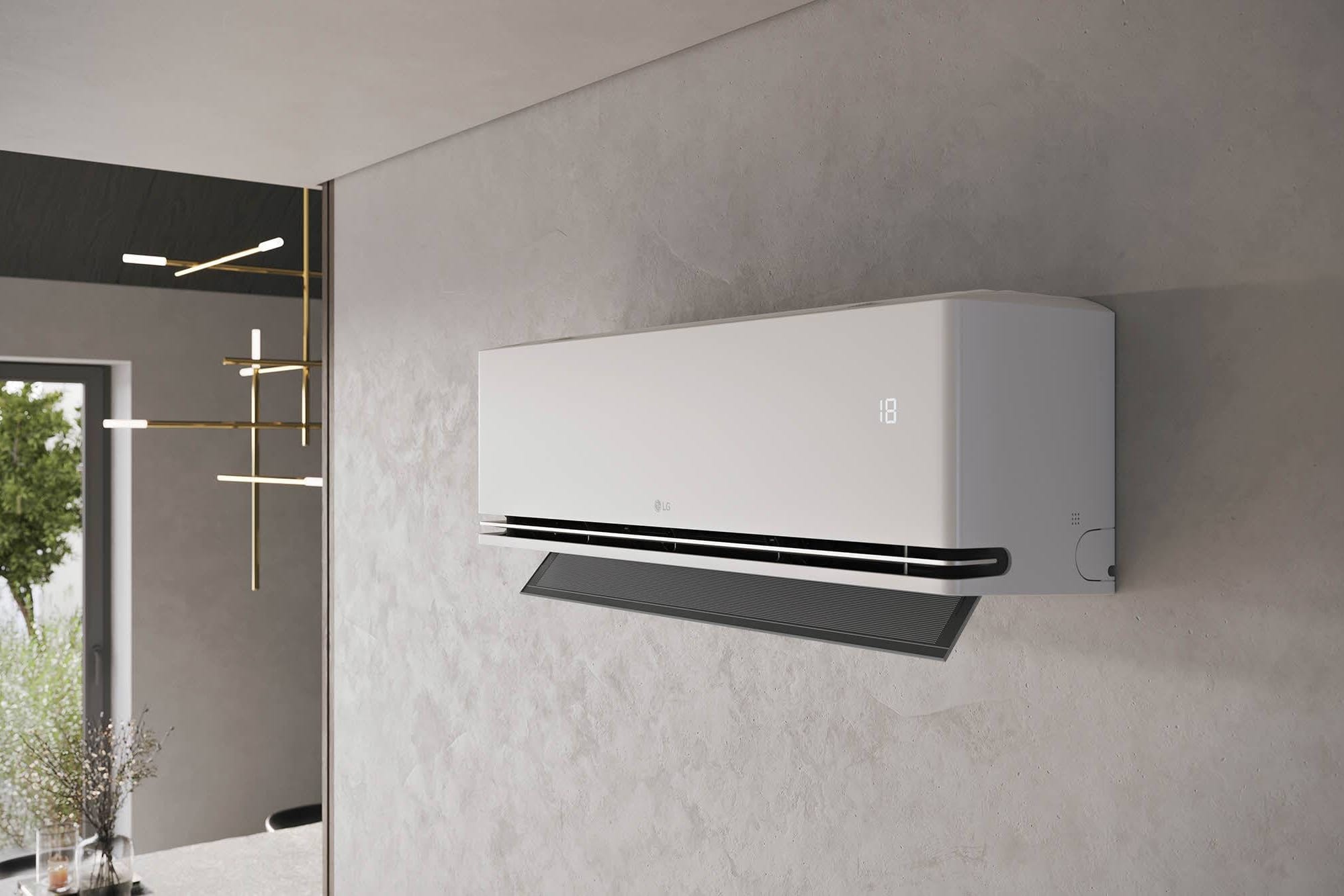 LG DUALCOOL AI Deluxe Soft Air H24S1DA – baltas korpusas su juoda dviguba mentele