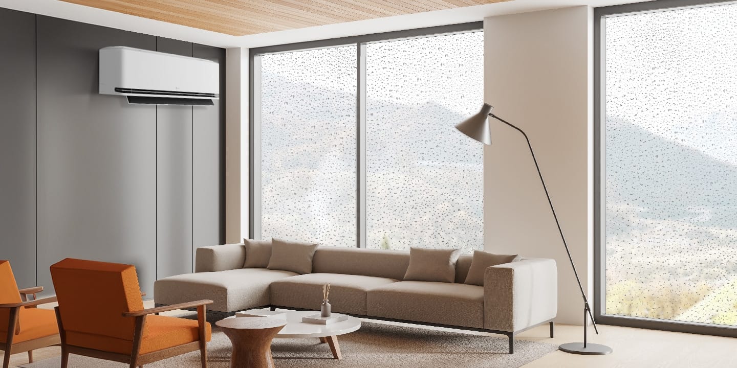 LG DUALCOOL AI Deluxe Soft Air H24S1DA – drėgmės kontrolė ir tylus darbas lietingą dieną