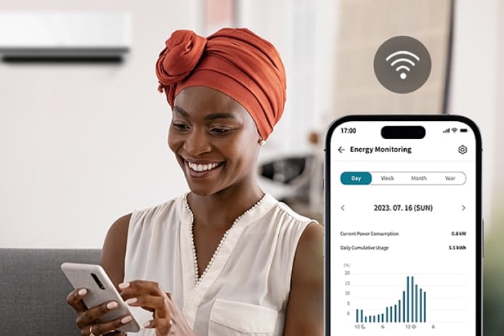 LG DUALCOOL AI Deluxe Soft Air H24S1DA – energijos suvartojimo stebėjimas LG ThinQ programėlėje