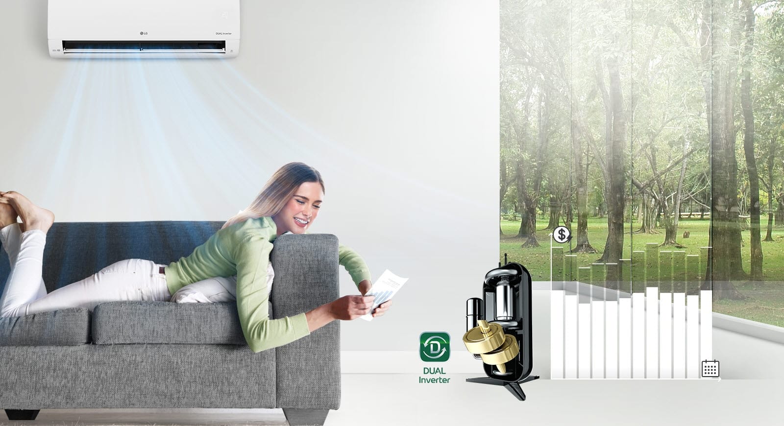 LG DUALCOOL Standard 2 S24EC – energijos taupymas su Active Energy Control
