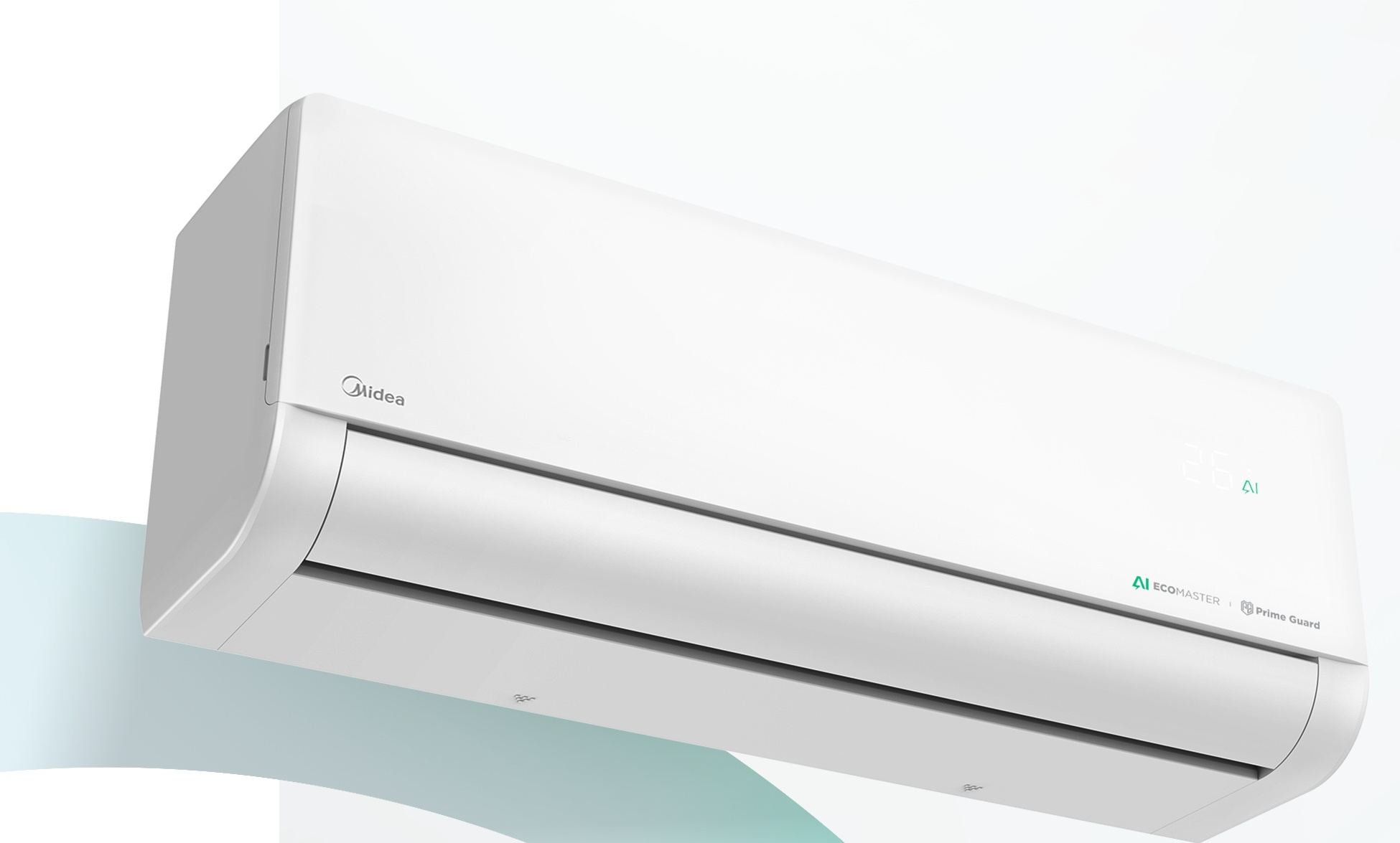 Midea Solstice baltas EZ-18RD6-I vidinis blokas – geometriškos linijos ir matinė apdaila