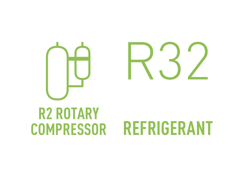 Panasonic TZ CS-TZ25CKEW: Panasonic R2 rotacinis kompresorius ir R32 šaltnešis