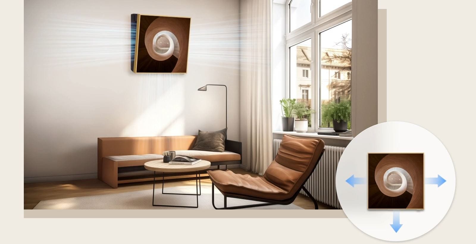 LG ARTCOOL Gallery Special A09GA1 – oras pro kairę, dešinę ir apatinę rėmo dalį