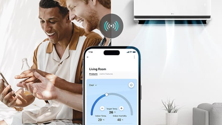 LG DUALCOOL AI Deluxe Soft Air P09SND – valdymas LG ThinQ programėle telefone