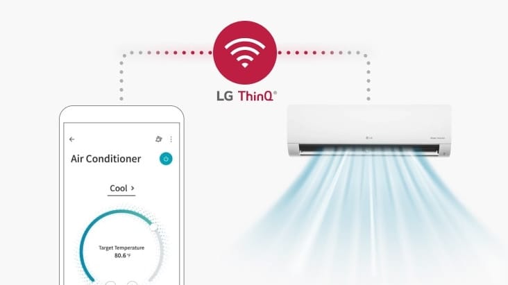 LG DUALCOOL AI Deluxe Soft Air H18S1DA valdymas LG ThinQ programėle telefone