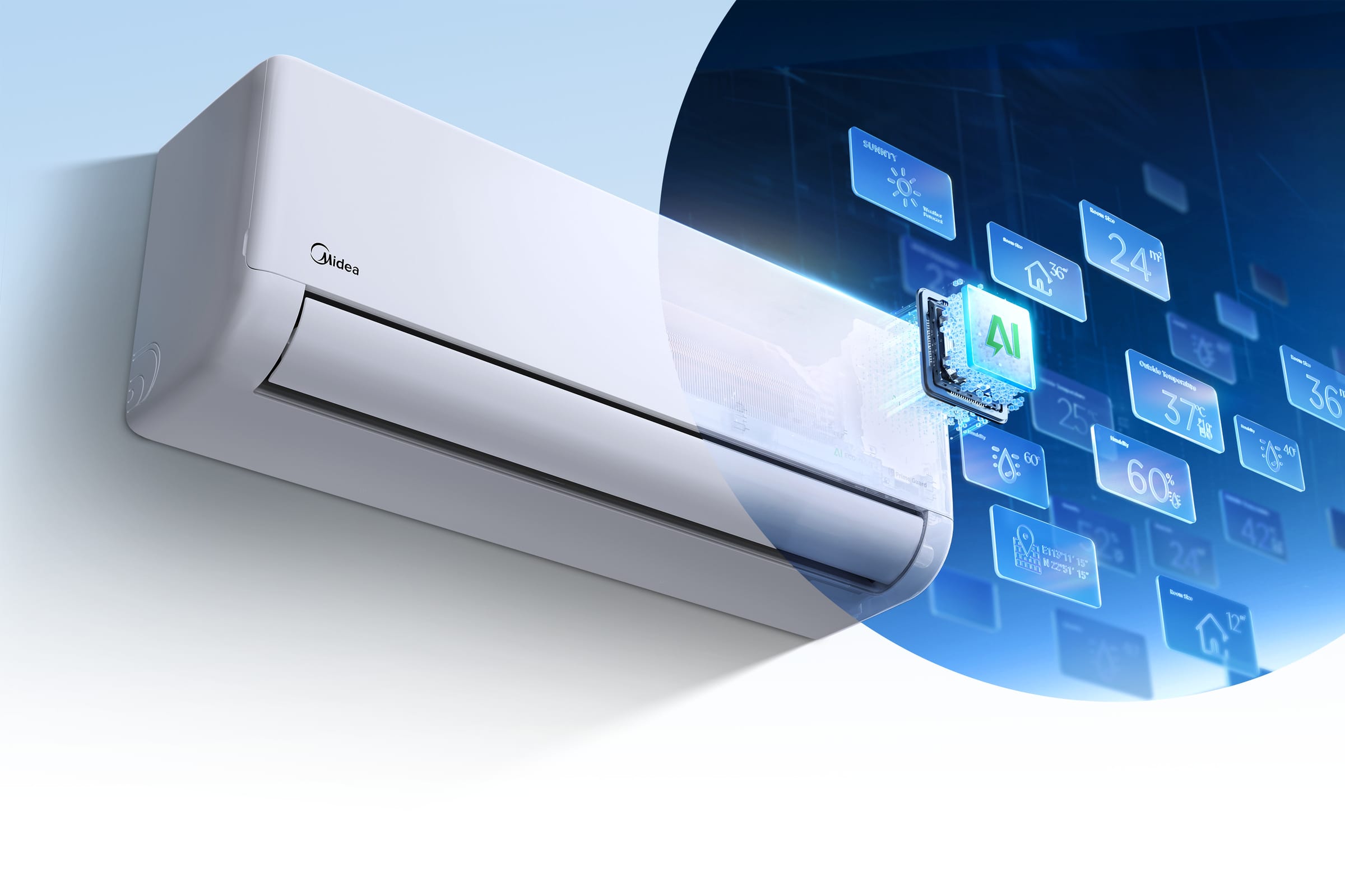 Midea Solunar EF-12RD1H su AI EcoMaster – dirbtinio intelekto energijos valdymas