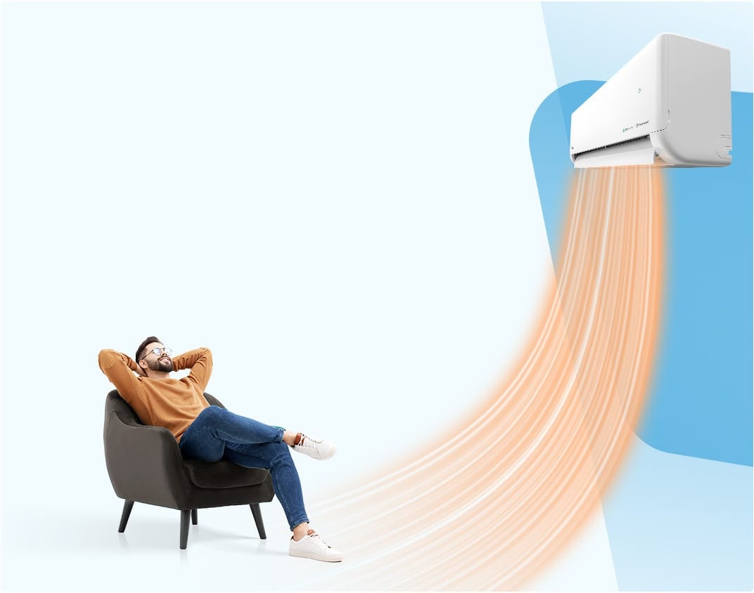 Midea Solunar EF-12RD1H HeatFlash – šiltas oro srautas nukreipiamas žemyn