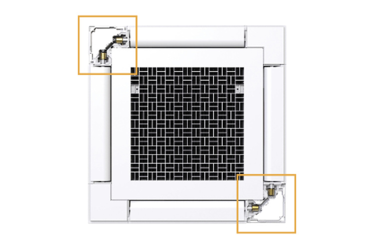 Panasonic PACi NX Standard S-60PY3E 60×60 kasetės panelė iš apačios – pažymėti atskirų mentelių varikliai