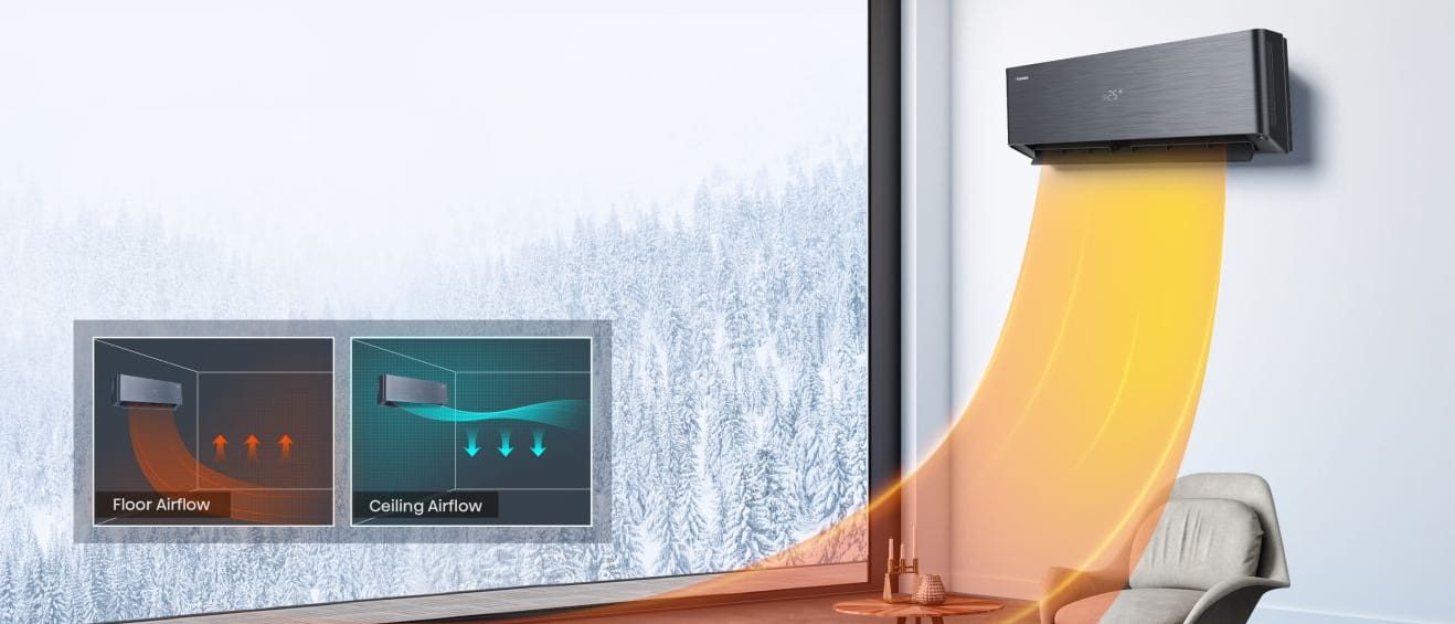 Hisense Energy Pro X QH50BV0BG juodas šilumos siurblys oras-oras – šiluma prie grindų žiemą