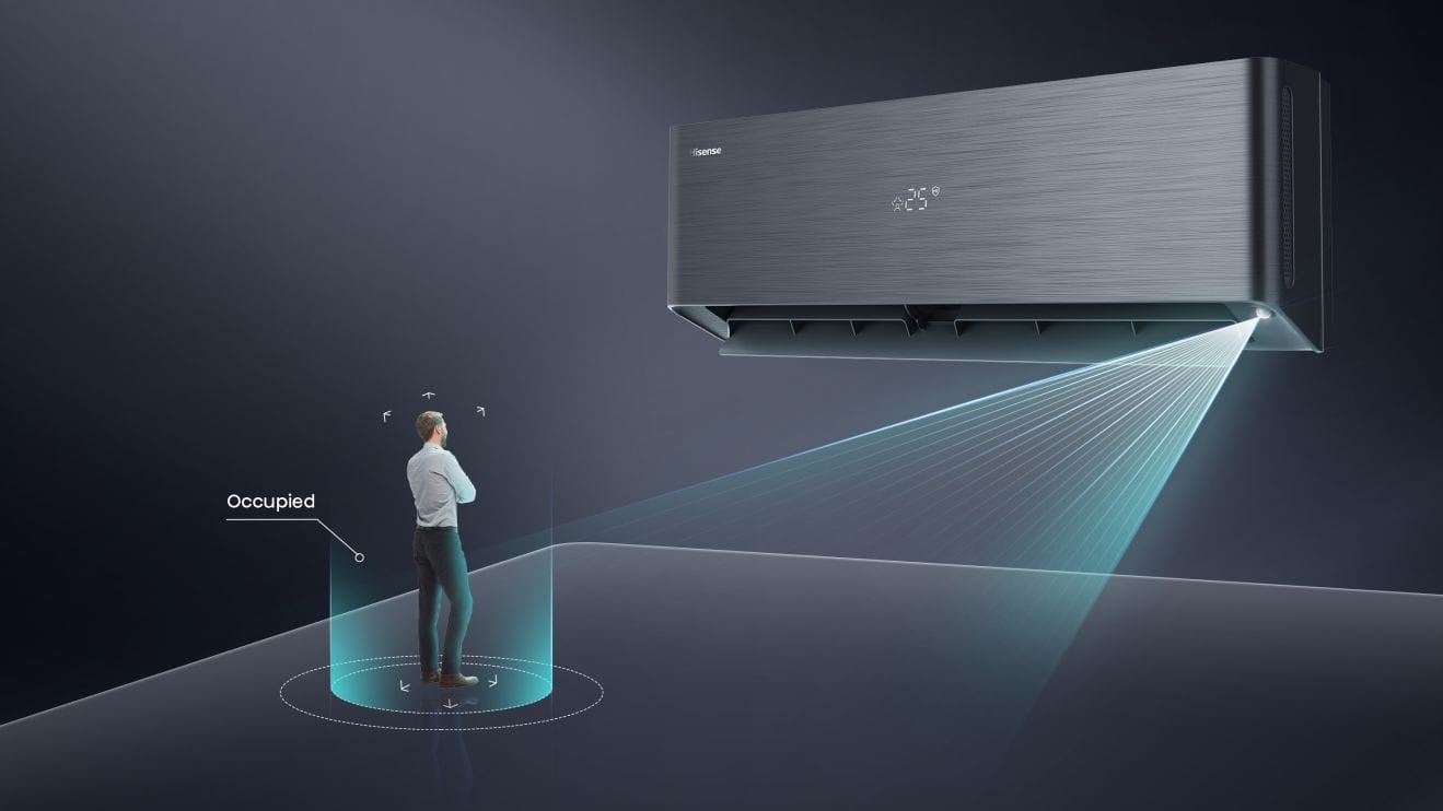 Hisense Energy Pro X QH50BV0BG / AS50BV0EW: jutiklis Smart Eye ir AI Smart atpažįsta žmogų kambaryje