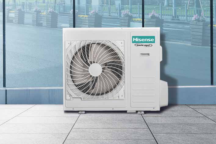 Hisense 5AMW105U4RQC tipo multi-split lauko blokas terasoje – šildo net esant −20 °C