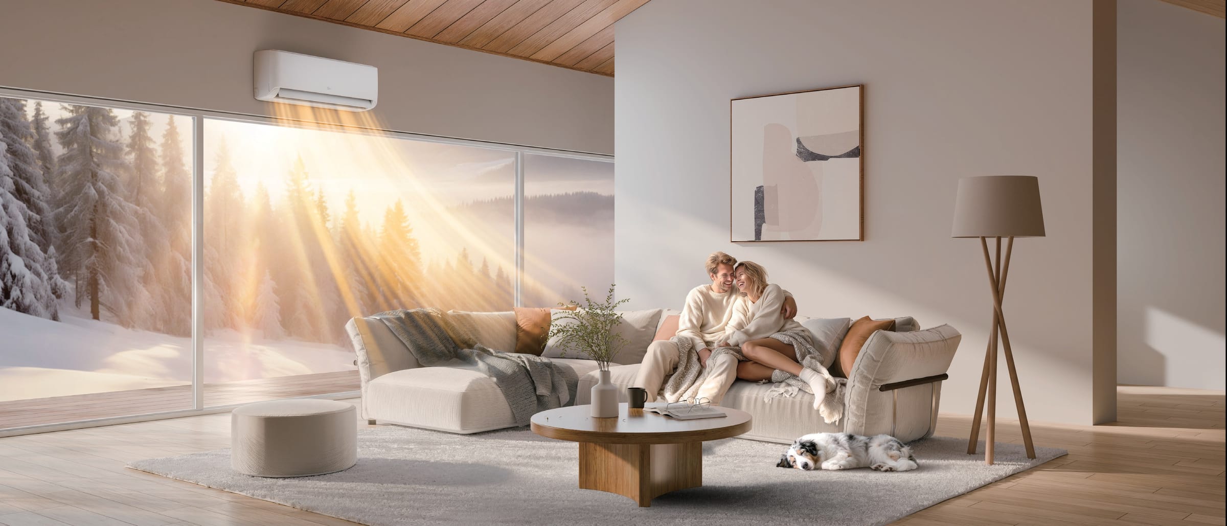 Midea Raynor EX-12RE1N-I + EXH-12RE1N-O šilumos siurblys oras-oras šiaurietiškoje svetainėje žiemą