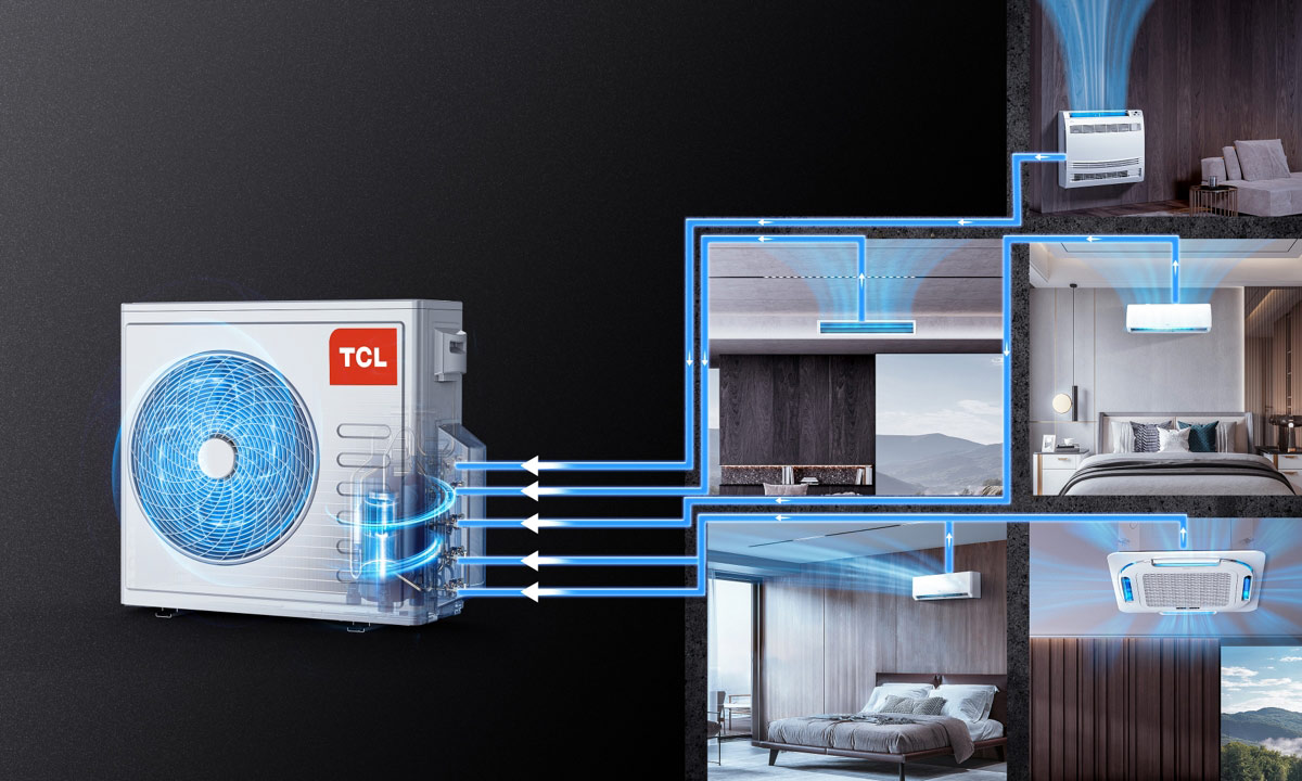 TCL multi-split FMA-18I2HD/DVO lauko blokas su vamzdynais į kelis kambarius – patogus šaltnešio surinkimas