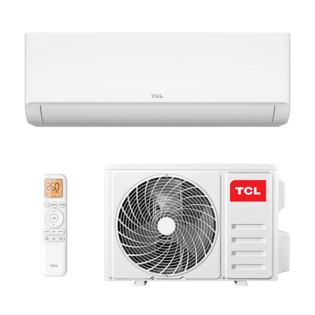 TCL SaveIN baltas oro kondicionierius – vidinis blokas, lauko blokas ir nuotolinio valdymo pultelis